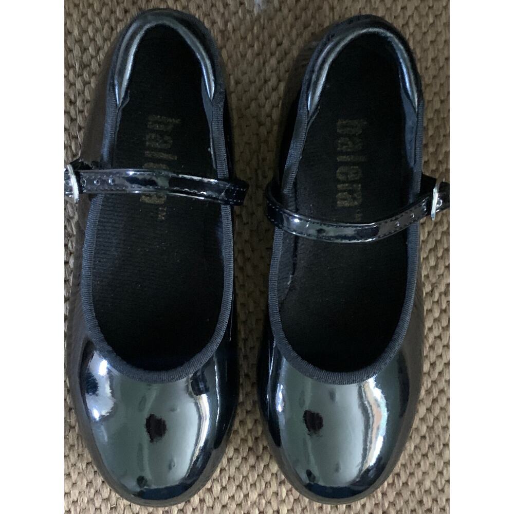 Balera Black Dance Tap Shoes Patent Leather Bow Girls 13